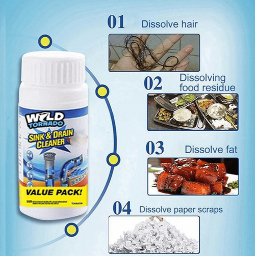 Sink & Drain Cleaner Powder, Powerful Pipe Unclogging Drain Cleaner for Kitchen Sinks, Bathrooms, and Washbasins