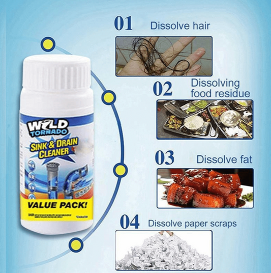 Sink & Drain Cleaner Powder, Powerful Pipe Unclogging Drain Cleaner for Kitchen Sinks, Bathrooms, and Washbasins