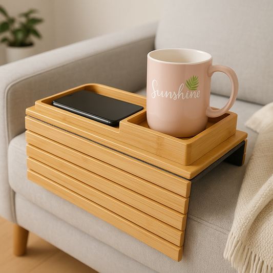 Bamboo Couch Cup Holder Tray