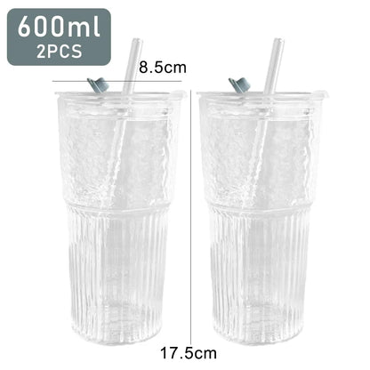 Glass Cup with Lid and Straw 600ml