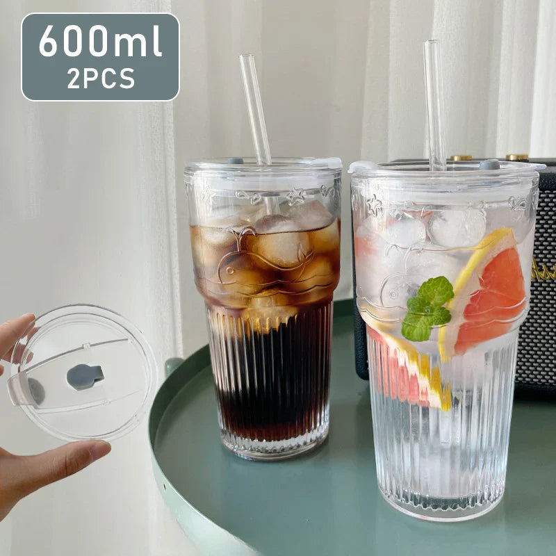 Glass Cup with Lid and Straw 600ml