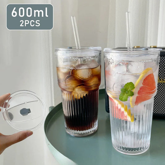 Glass Cup with Lid and Straw 600ml
