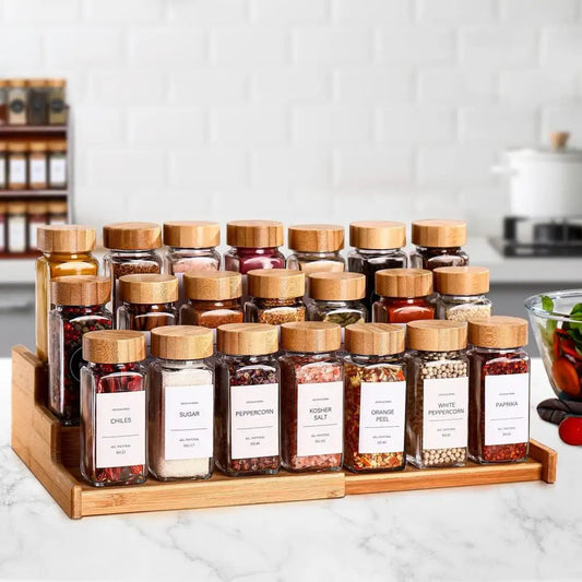 Glass Spice Jar Set 13-Piece with Bamboo Lids & Labels