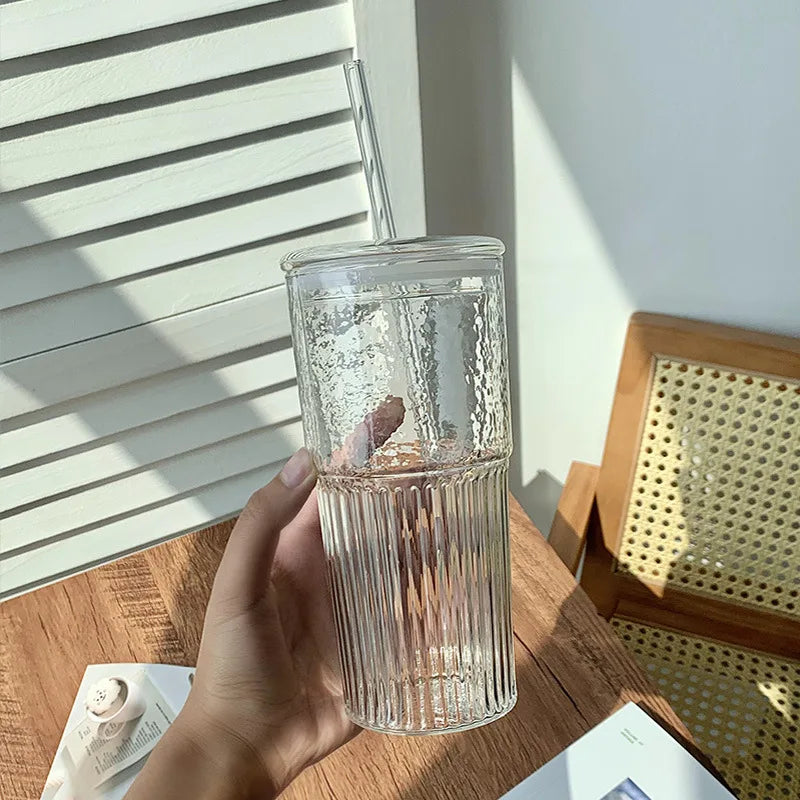 Glass Cup with Lid and Straw 600ml