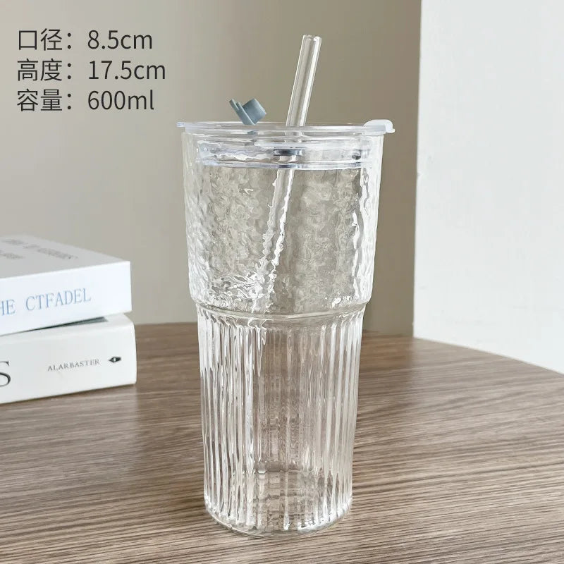 Glass Cup with Lid and Straw 600ml