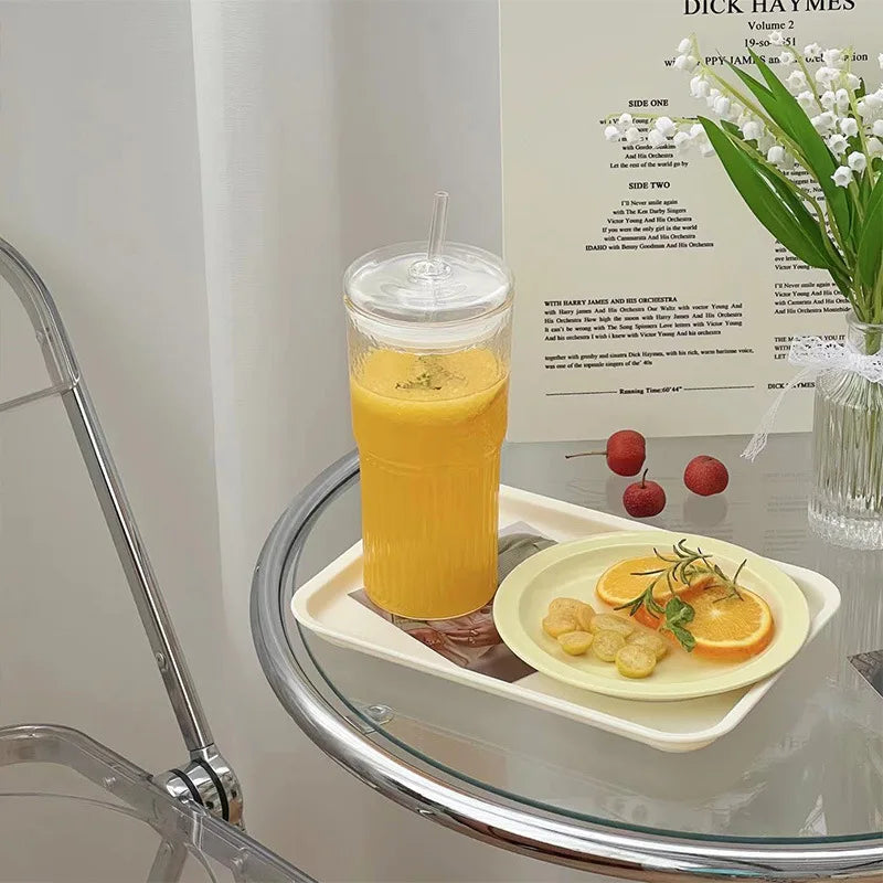 Glass Cup with Lid and Straw 600ml