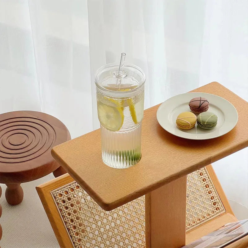 Glass Cup with Lid and Straw 600ml