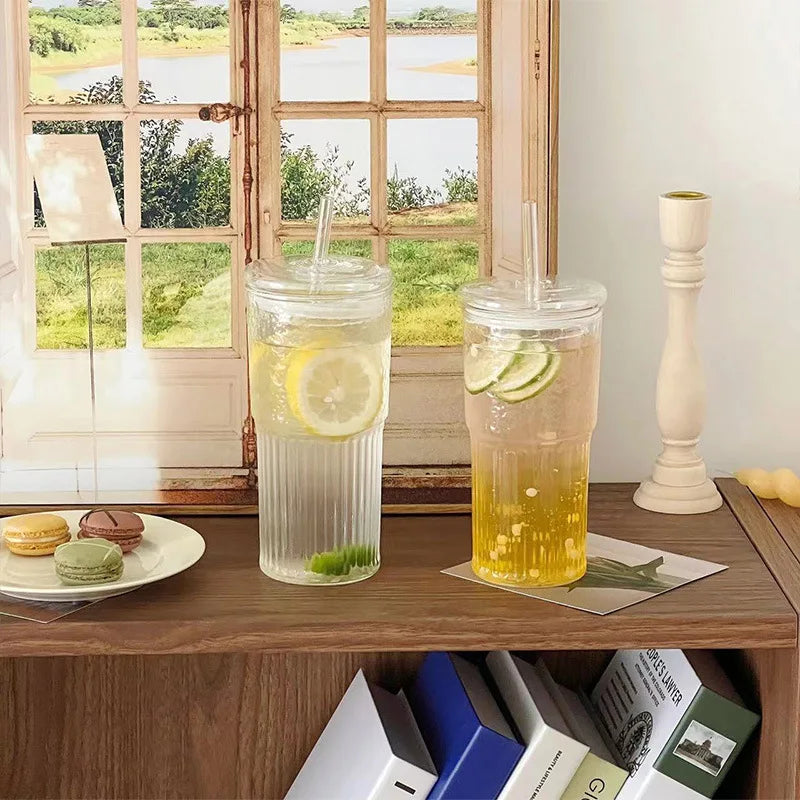 Glass Cup with Lid and Straw 600ml